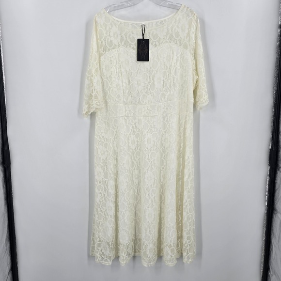Pinup Fashion Dresses & Skirts - NWT Pinup Fashion Dress Womens 18W Lace Ivory 3/4 Sleeve Side Zip Wedding